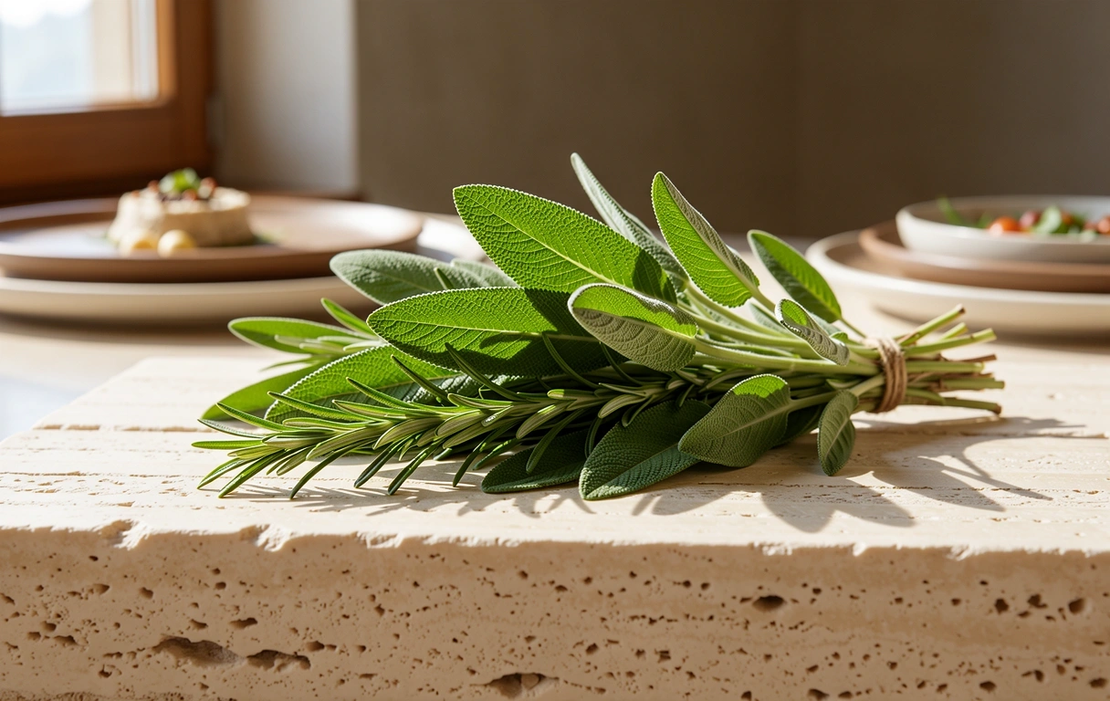 Elementi botanici freschi su pietra naturale